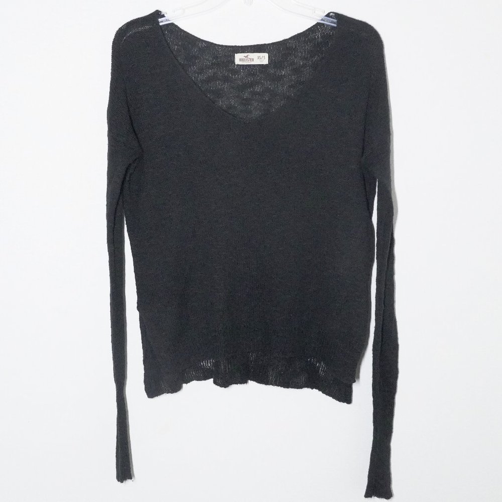 Hollister Black Mesh Cable Knit V-Neck Sweater